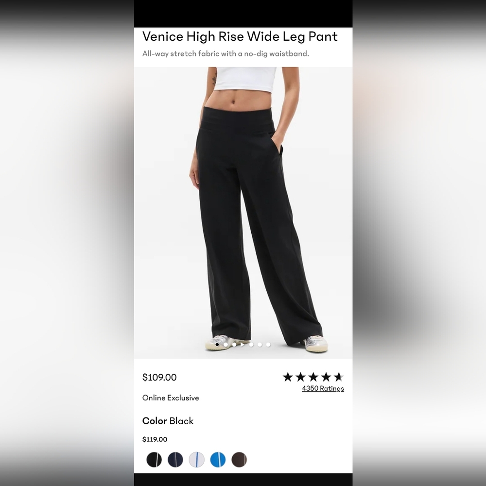 Athleta Venice High Rise Wide Leg Pant | Black | Size XS | SP23